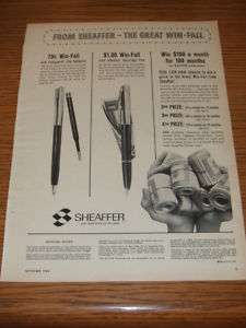 VINTAGE 1964 Sheaffer Pen Winfall Contest Print Ad Art  