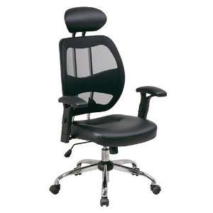 Screen Back and Leather Seat Chair with Headrest   Office Star 940816H 