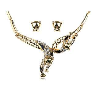 Gold Tone Paint Spot Panther Leopard Cat Crystal Rhinestone Earring 