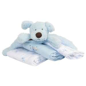   Bambino Cuddly Pal with 3 Flannel Receiving Blankets, Blue Dog Baby