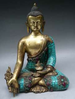 Tibetan 24K Gilt Turquoise Medicine Buddha Statue  