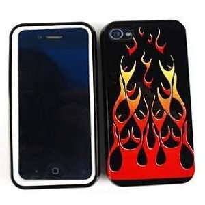 iPhone i Phone 4 / 4S 4 S Black with Orange Red Wild Flame Fire Design 