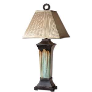   Green and Metallic Brown Porcelain Body with Brown Metal Table Lamp