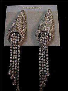 BOLD Vintage Rhinestone Clip Earrings 4 1/2 Long WOW  