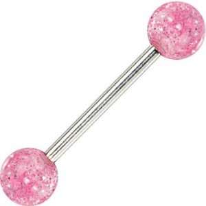  Pink Ultra Glitter Acrylic Barbell Tongue Ring: Jewelry