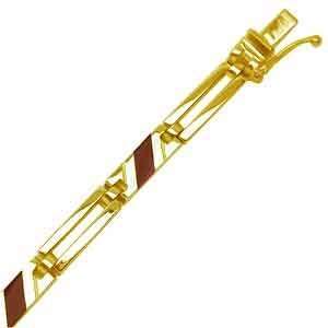  14Kt Yellow Gold Bar Link and Strip Onyx Mens Bracelet 