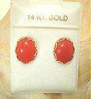 8X10MM ITALIAN OVAL RED CORAL CABOCHON 14K GOLD EARRING
