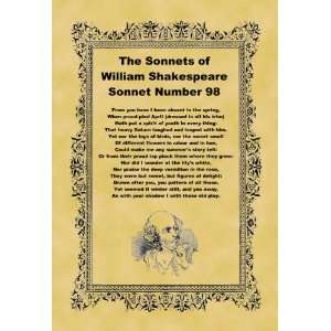   A4 Size Parchment Poster Shakespeare Sonnet Number 98: Home & Kitchen