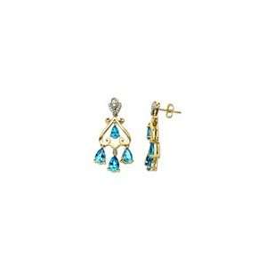 ZALES Diamond Chandelier Drop Earrings in 10K Gold Blue Topaz and 1/10 