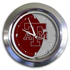  Texas A&M Aggies 14in Chrome Neon Bar/Wall Clock: Sports 