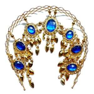 Belly Dance Deluxe Gold Metal Headband with Blue Rhinestones    B