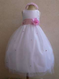NEW IVORY PINK FLOWER GIRL BABY TODDLER PARTY DRESSES  