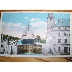  Lock at Sault Ste. Marie Vintage Postcard 
