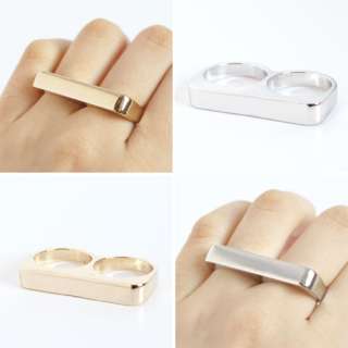 Matte Finish BAR Double Ring Size 6 7 8 Available Two Finger Ring Gold 
