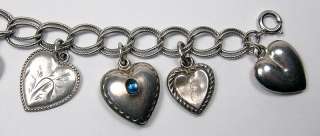 Vintage Sterling Silver Hearts Charm Bracelet   11 Charms   Sweetheart 