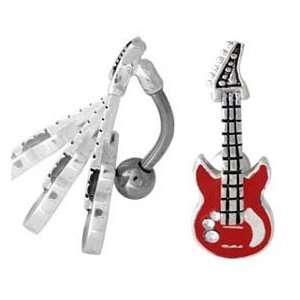 Red Guitar Rock n Roll Reverse Top Mount Belly button Navel Ring 14 