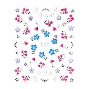   Fuchsia/White Hearts & Blue/Purple Floral Nail Stickers/Decals: Beauty