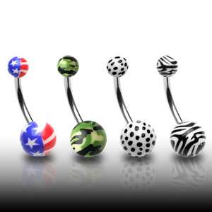   Belly Ring   Camouflage, American Flag, Leopard, or Tiger Print  