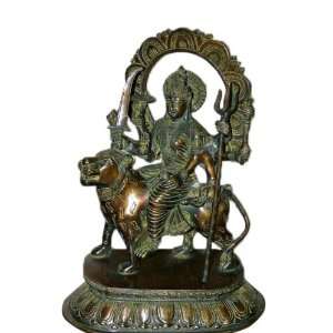  India Goddess Bhagwati Durga Riding a Tiger Brass Statue 