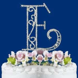   CRYSTAL WEDDING CAKE TOP MONOGRAM LARGE LETTER E 