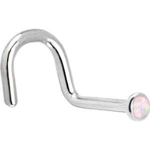   2mm Light Pink Synthetic Opal Right Nostril Screw   18 Gauge Jewelry