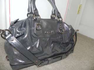   leather signature silver gray metallic satchel bag purse tote Saks$475
