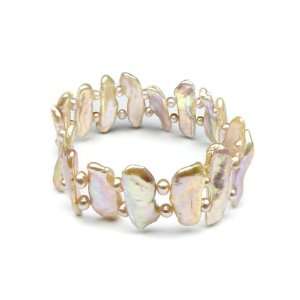    Pink Freshwater Cultured Biwa Pearl Stretch Bracelet: Jewelry
