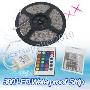 New WaterProof 12V 5M 5050 RGB 300 SMD LED Light Strip + IR Remote USA 