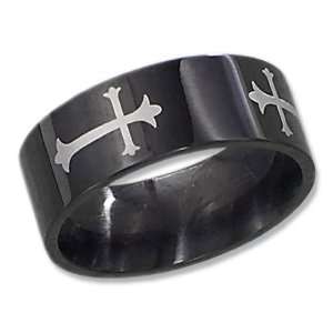  : Black Stainless Steel Mens 8mm Roman Cross Band (size 09).: Jewelry