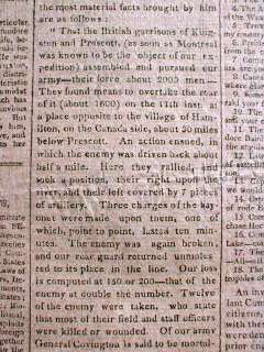   of 1812 newspaper BATTLE of CRYSLERS FARM Canada ST LAWRENCE CAMPAIGN