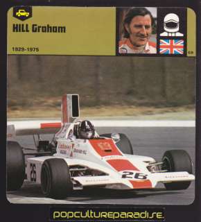 GRAHAM HILL British Race Car Driver BIOGRAPHY CARD 1978  
