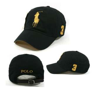 Polo Baseball Cap Golf Tennis Sports Outdoor Black Cap Gold Big Logo 