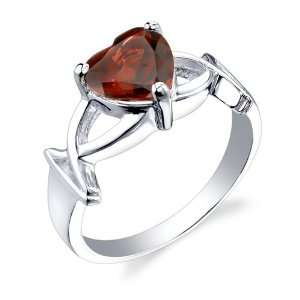   Rhodium Finish 2.25 cts Heart Shape Garnet Ring Size 8 Peora Jewelry