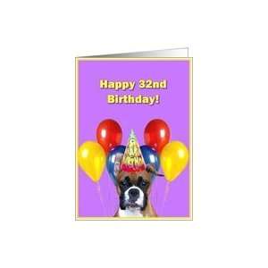    Happy 32nd Birthday Boxer Dog with balloons Card Toys & Games