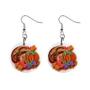 Horn O Plenty Thanksgiving Day Dangle Earrings Jewelry 1 inch Buttons 