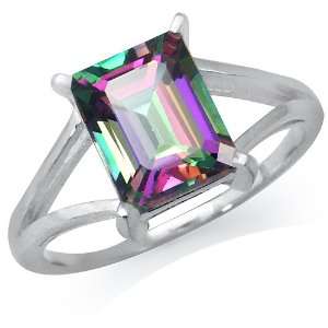   93ct.Mystic Fire Topaz 925 Sterling Silver Solitaire Ring: Jewelry