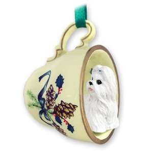  Shih Tzu Green Holiday Tea Cup Dog Ornament   White: Home 