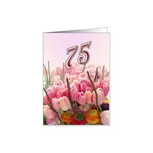   75th Happy Birthday Congratulations   Pink Tulips Card: Toys & Games