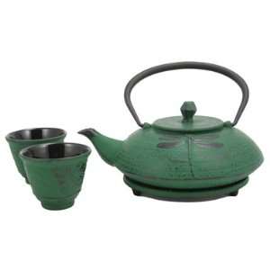  Green Dragonfly Cast Iron Tea Set: Home & Kitchen