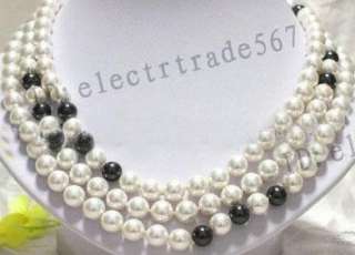 Stunning!8mm White Black Sea Shell Pearl Necklace  