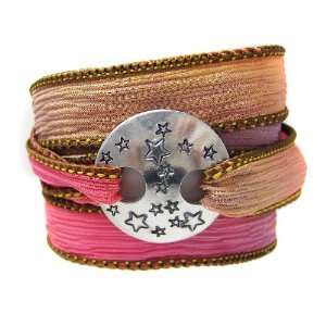  Star Bracelet   Silk Wrap with Silver Star Clasp Jewelry