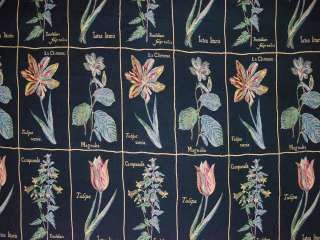 Black Aqua Botanical Drapery Upholstery Tapestry Fabric  