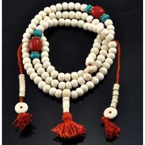    White Yak Bone Prayer Beads Mala  108 Beads 