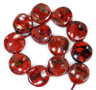 16mm Natural Red Flower Jasper Swirl Coin Beads 12pcs  