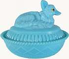 westmoreland glass antique blue fox on basketweave base covered dish