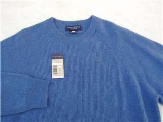   100% Cashmere Cable Sweater Mens L Blue Crew Thick Pullover  