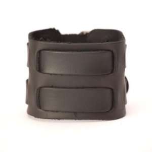  Black 2 buckle leather wristband cuff bracelet by 