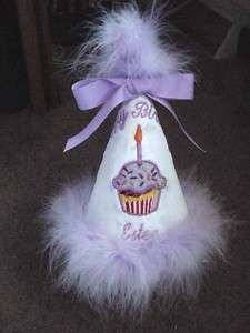 Personalized Purple Happy First Birthday Pary hat Boa  