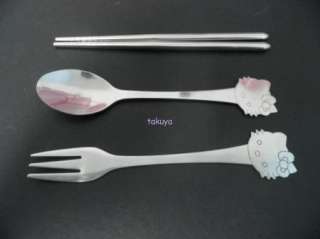 Hello Kitty Stainless Steel Chopsticks Fork Spoon Set  