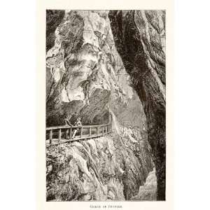 1891 Wood Engraving Pfafers Switzerland Whymper Tamina Gorge Cave Alps 